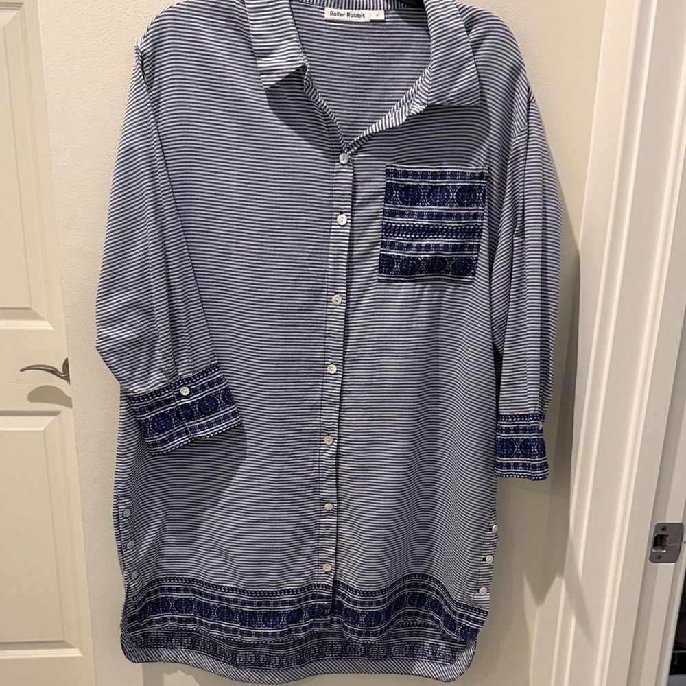 Roller Rabbit Navy and White Striped Embroidered Tunic size medium